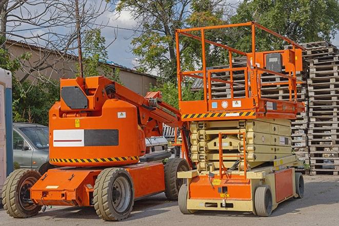 industrial forklift in use at a fully-stocked warehouse in Arcadia CA